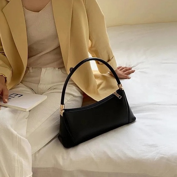 [SOLD]NEW Black Vegan Leather Baguette Shoulder Bag Clutch - Picture 3 of 8